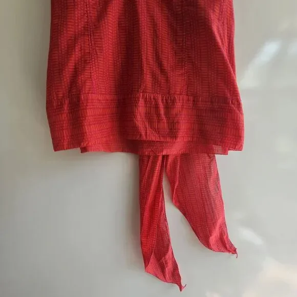 Tory Burch Semi sheer Sleeveless Red And Purple Patterned Blouse, Size Large - Picture 5 of 14